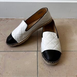 Talbots Women's Flats Size 8.5 White/Black Izzy Quilted Soft Nappa Espadrille